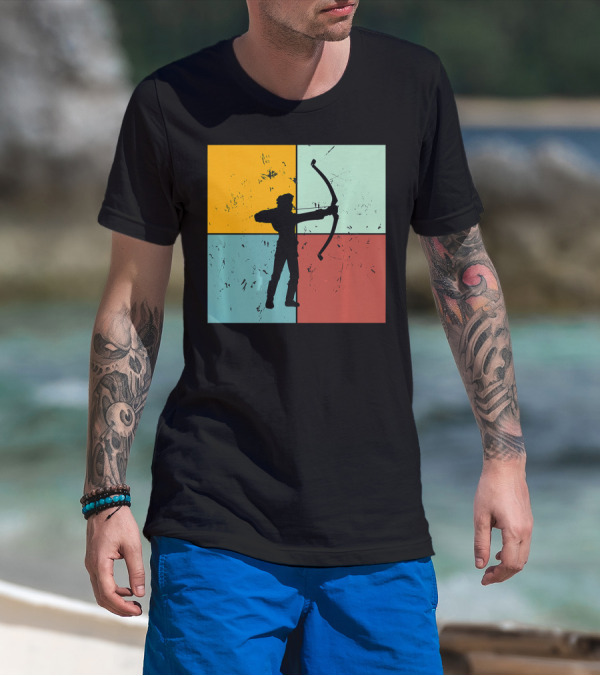 Shoot Aim Archer Bow Archery Arrow Vintage Silhouette Blocks T-Shirt