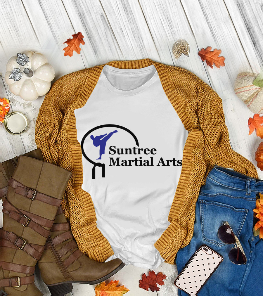 Suntree Martial Arts Logo with Blue Kicking T-Shirt