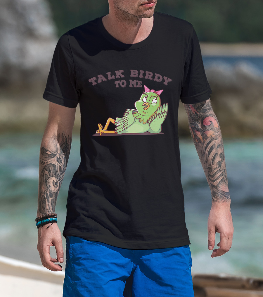 Talk Birdy To Me Funny Parrot Bird Relaxing With Bow T-Shirt