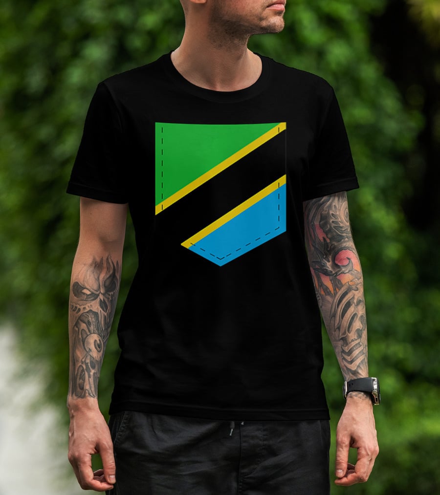 Tanzania Flag With Printed Tanzani Pocket T-Shirt