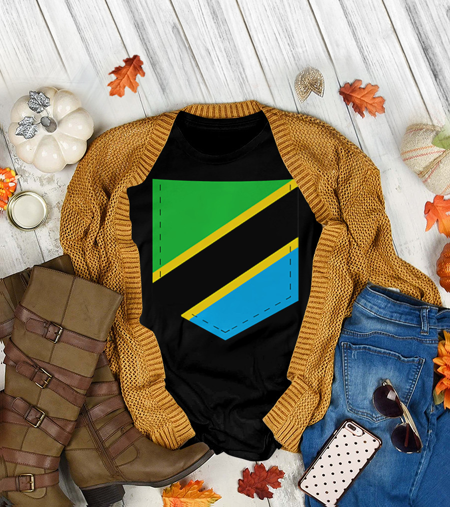 Tanzania Flag with Printed Tanzani Pocket T-Shirt