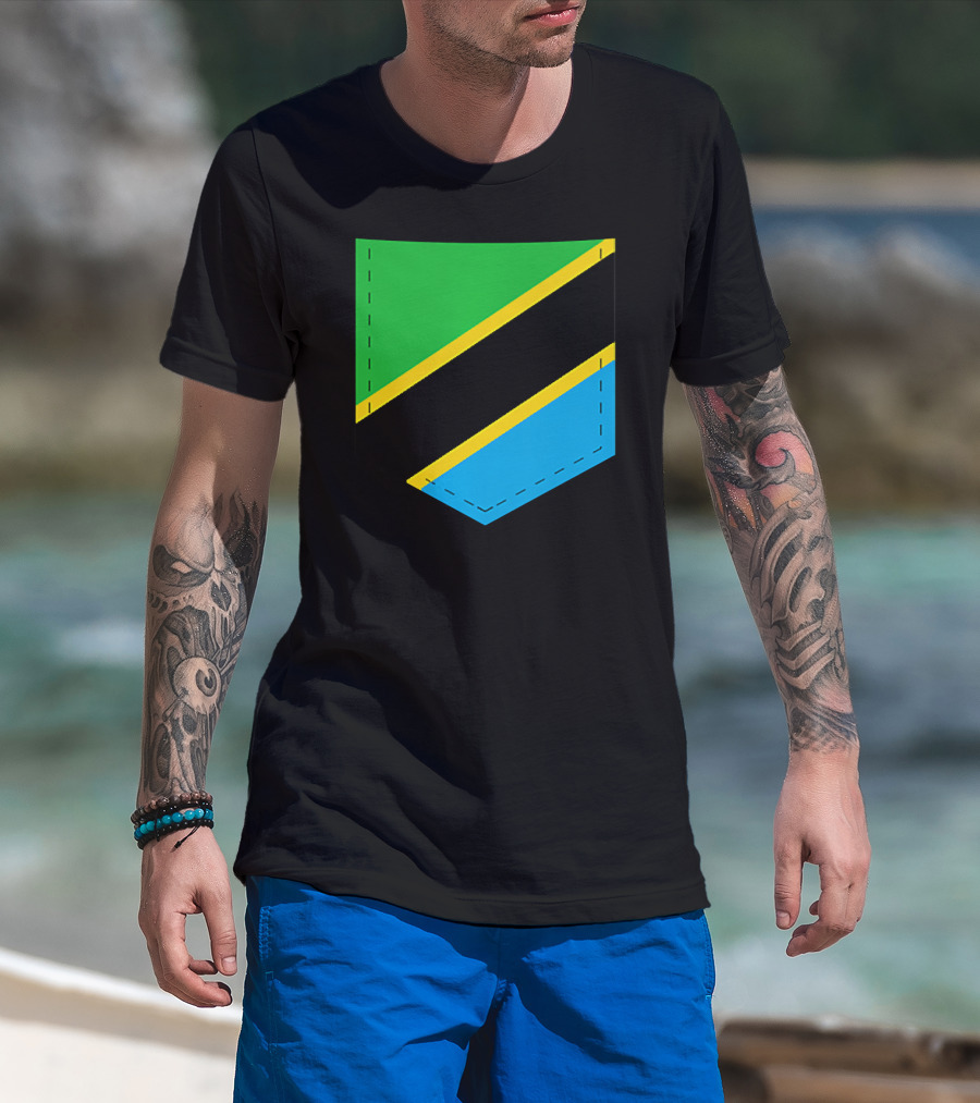 Tanzania Flag With Printed Tanzani Pocket T-Shirt