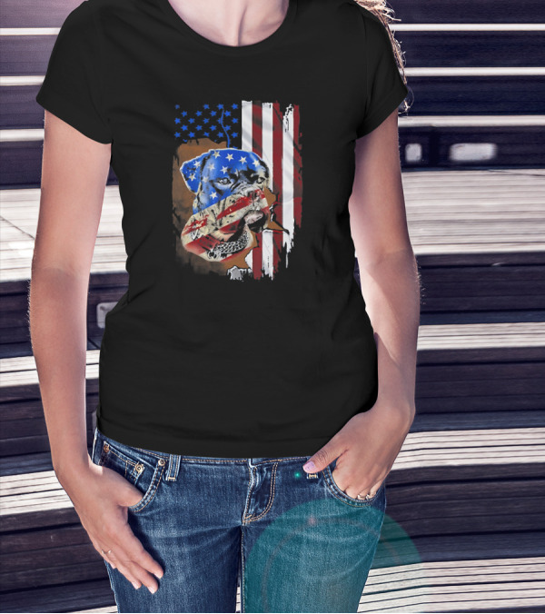 Tattoos Boxer Dog With American Flag Background T-Shirt