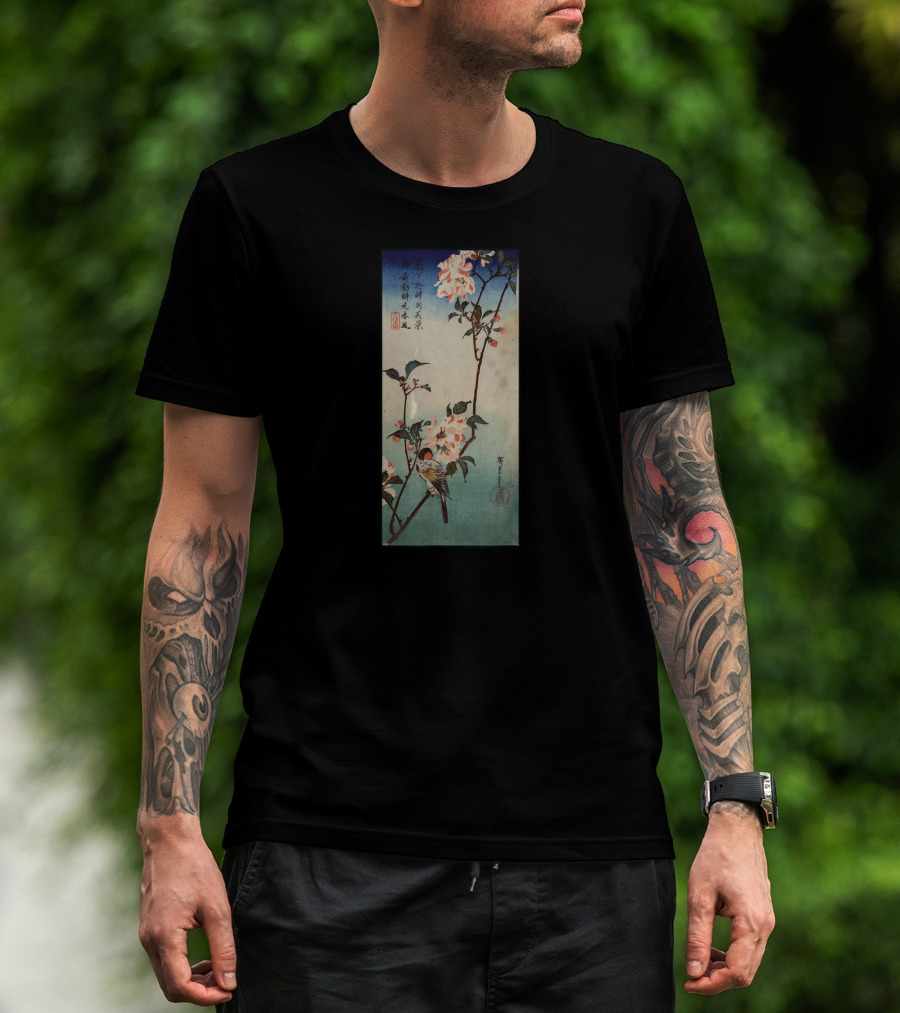 Japanese Ukiyo-e Birds With Cherry Blossoms Tree Scene T-Shirt