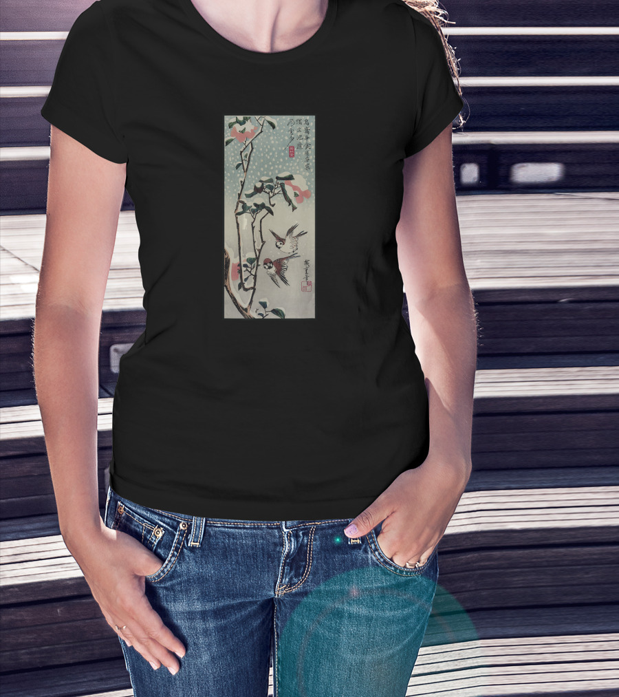 Japanese Woodblock Print Birds And Cherry Blossom Tree T-Shirt