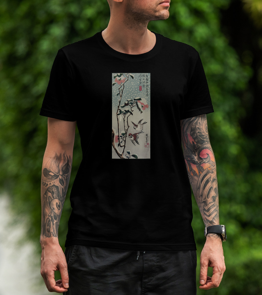 Japanese Woodblock Print Birds And Cherry Blossom Tree T-Shirt