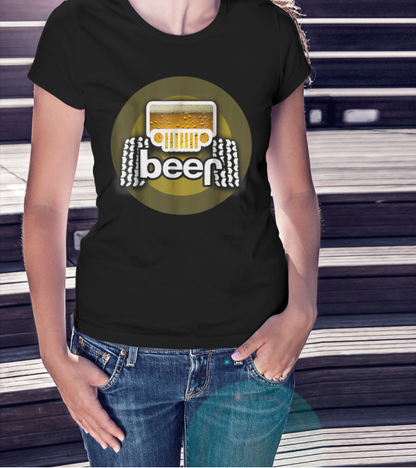 Jeep Beer Icon With Funny Cool Alcohol And Tire Tracks T-Shirt