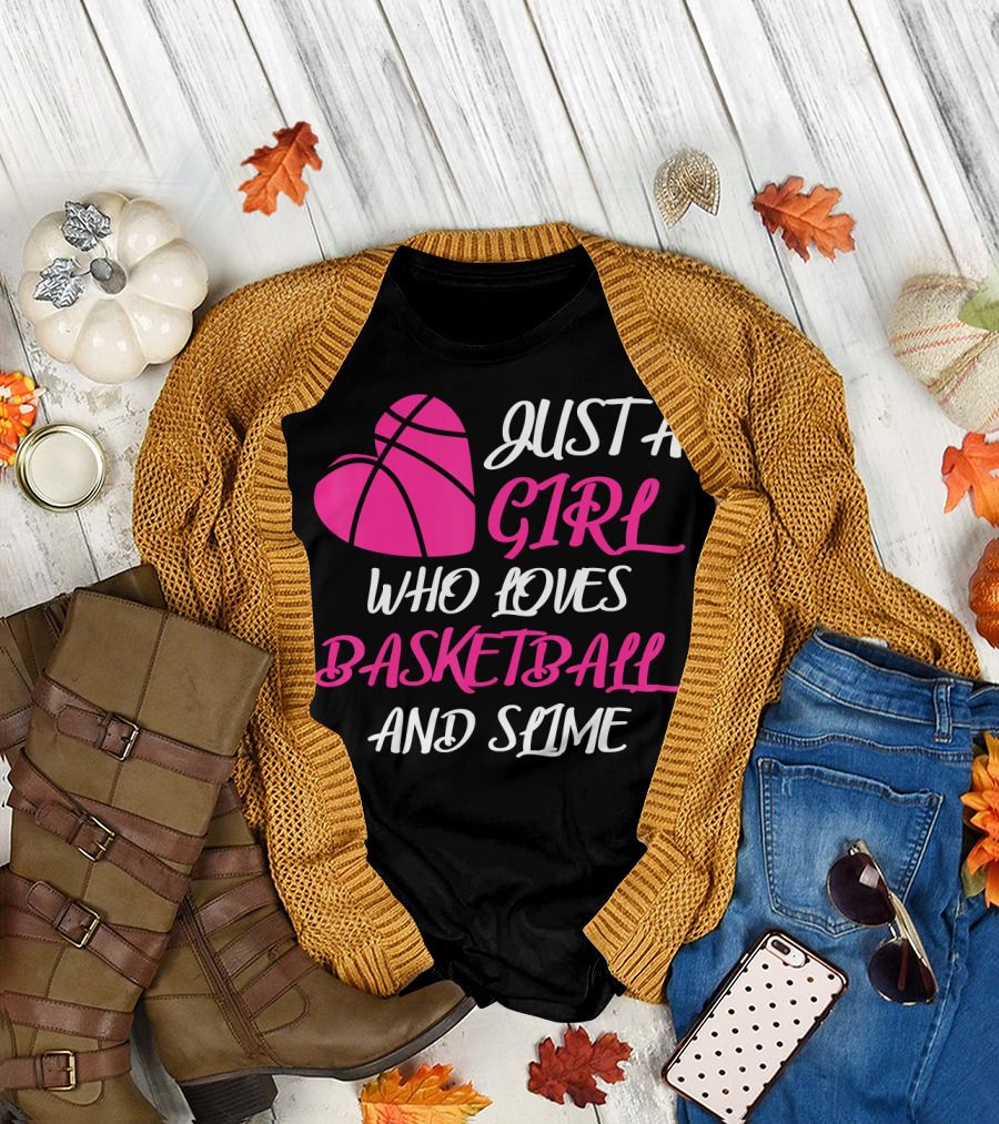 Just A Girl Who Loves Basketball And Slime Heart Ball T-Shirt