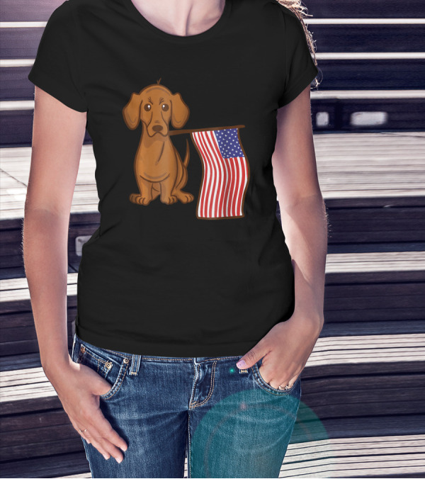 American Flag Dachshund Funny Wien Patriotic Dog T-Shirt