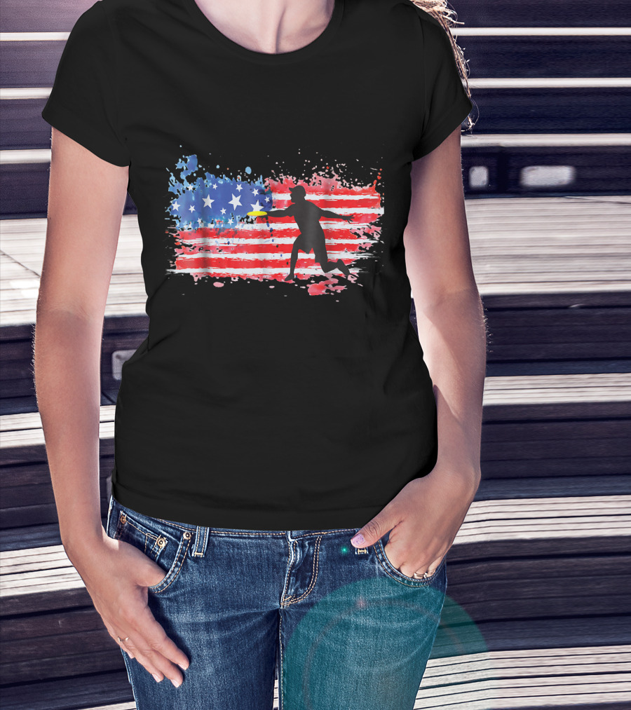 American Flag Frisbee Golf Player T-Shirt