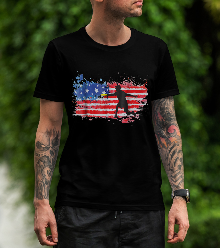 American Flag Frisbee Golf Player T-Shirt