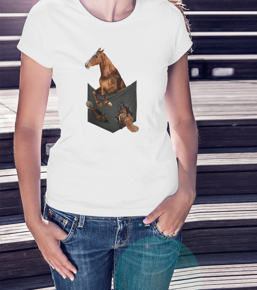 American Saddlebred Horse Emerging From Pocket Optical Illusion T-Shirt
