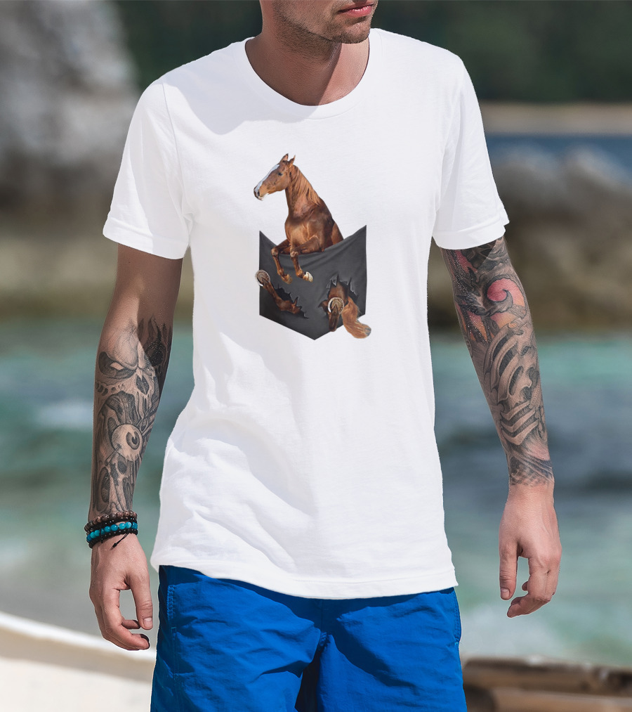 American Saddlebred Horse Emerging From Pocket Optical Illusion T-Shirt