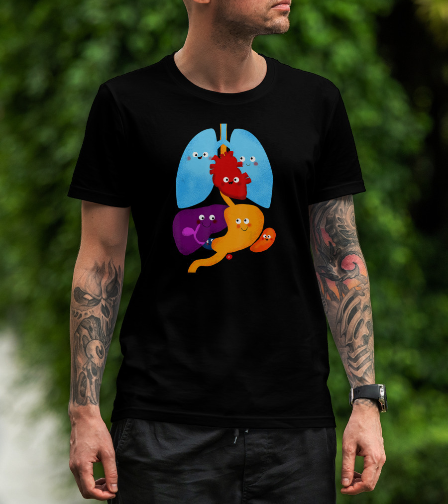 Anatomy Illustrated Heart Lungs Organs Cute Colorful Cartoon Characters T-Shirt