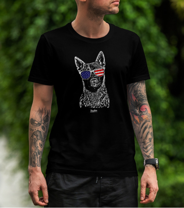 Australian Cattle Dog American Flag Sunglasses TeeHive T-Shirt