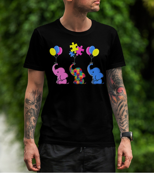 Autism Awareness Elephant Balloons Puzzle T-Shirt