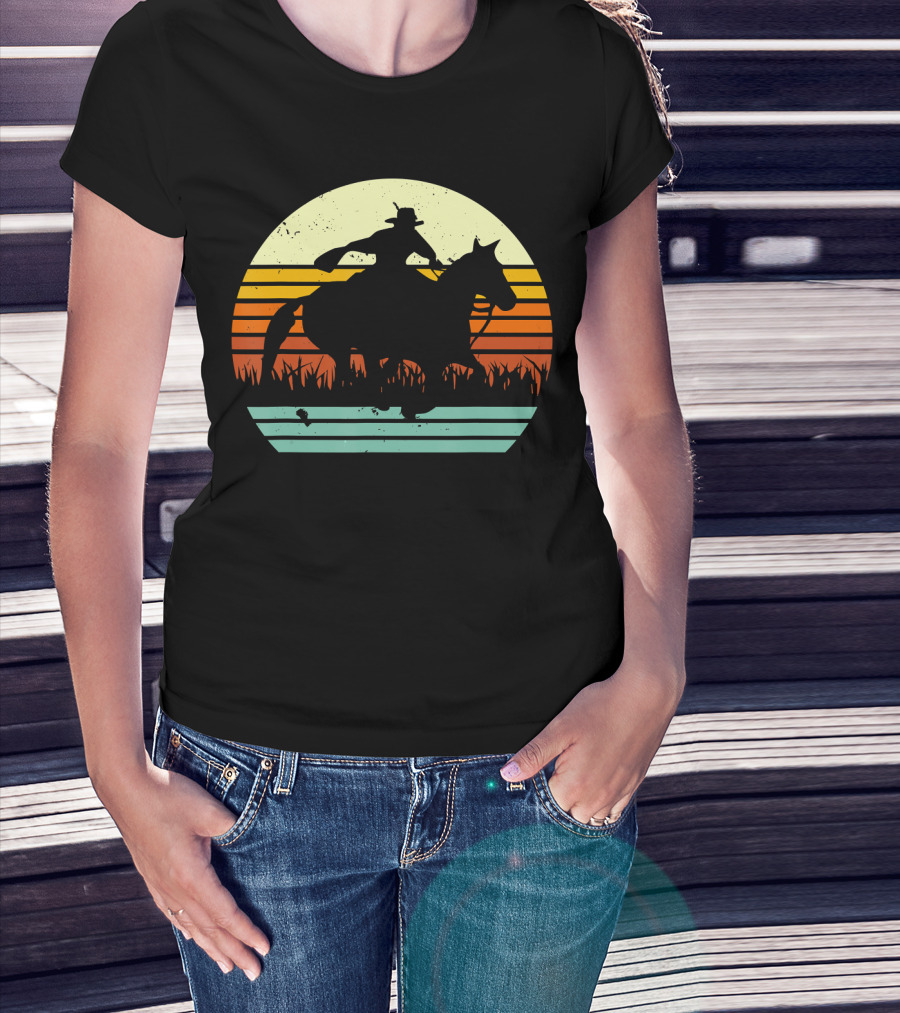 Barrel Racing Retro Sunset Galloping Horse T-Shirt