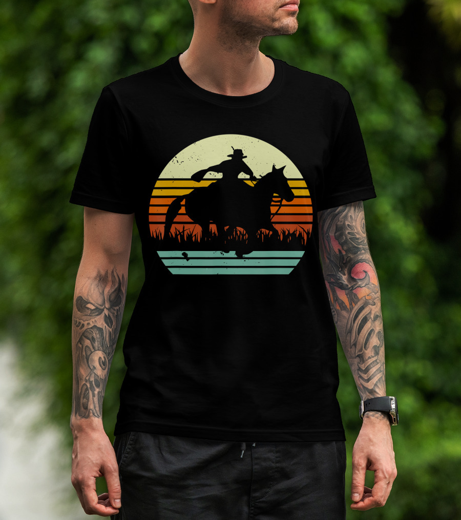 Barrel Racing Retro Sunset Galloping Horse T-Shirt