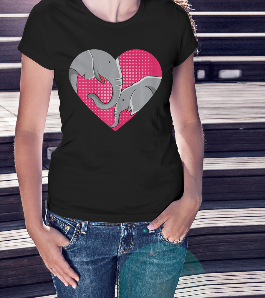 Elephant Mom Mommy Day Baby Family Heart Pink Polka Dots T-Shirt