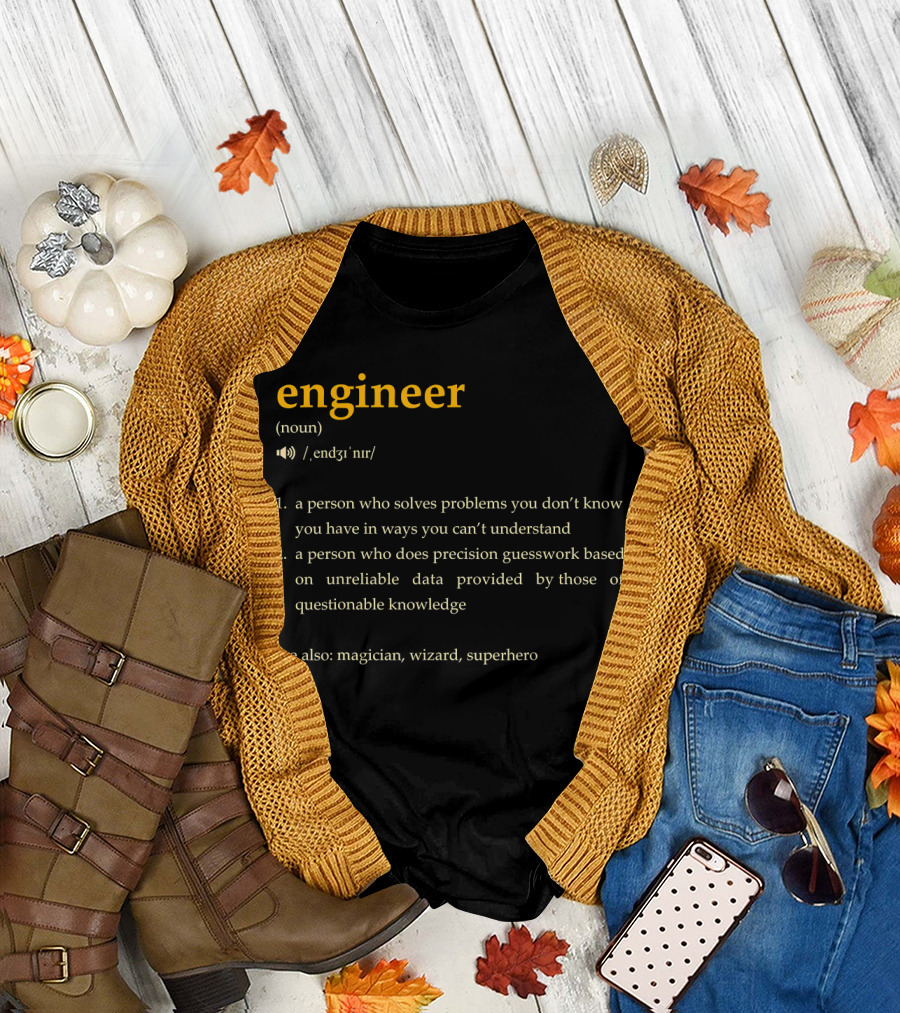 Engineer Definition Description Funny Engin Magician Wizard Superhero T-Shirt