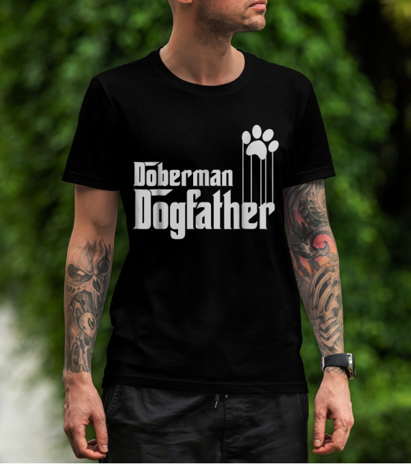 Doberman Dogfather Pawprint Dad T-Shirt