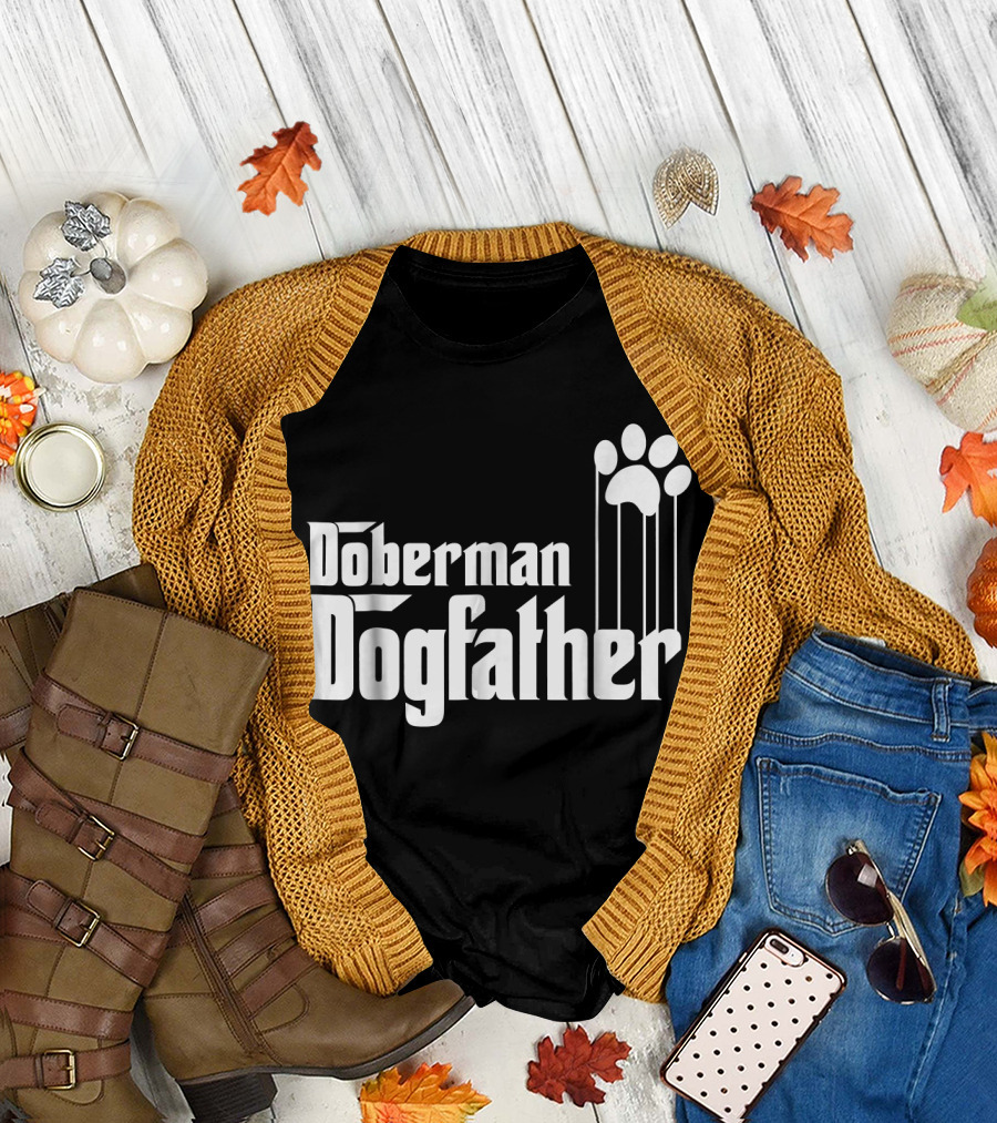 Doberman Dogfather Pawprint Dad T-Shirt
