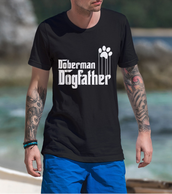 Doberman Dogfather Pawprint Dad T-Shirt