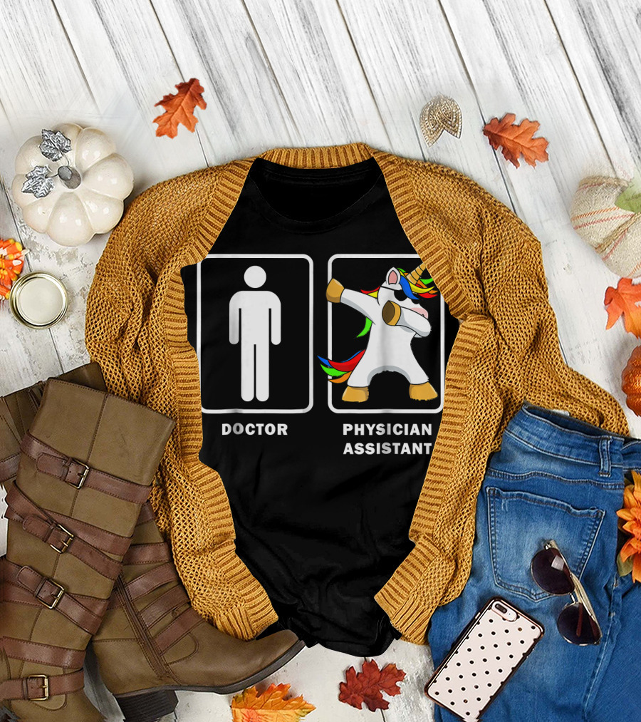 Doctor Icon Figure Vs Colorful Dabbing Unicorn Physician Assistant T-Shirt