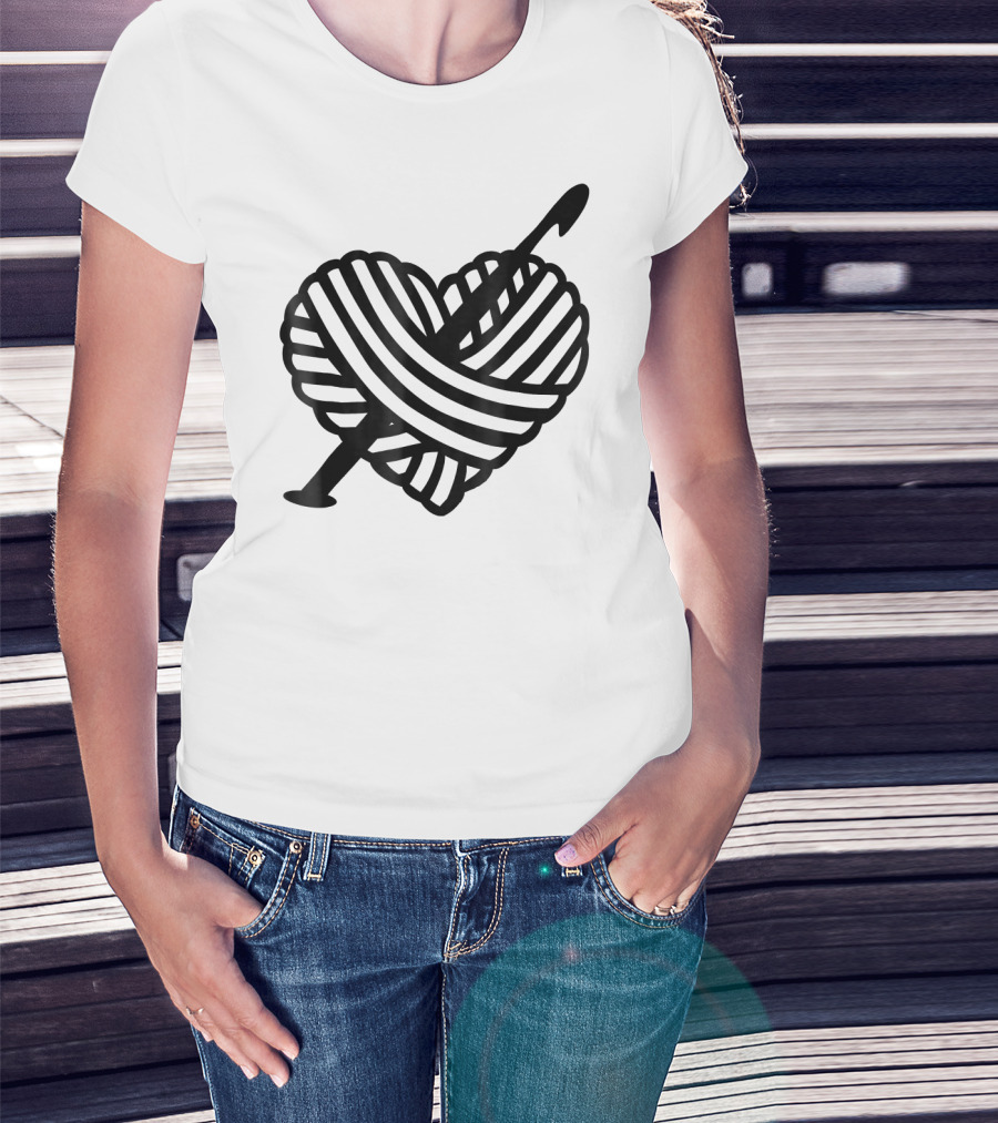I Love Crochet Yarn Heart With Crochet Hook T-Shirt