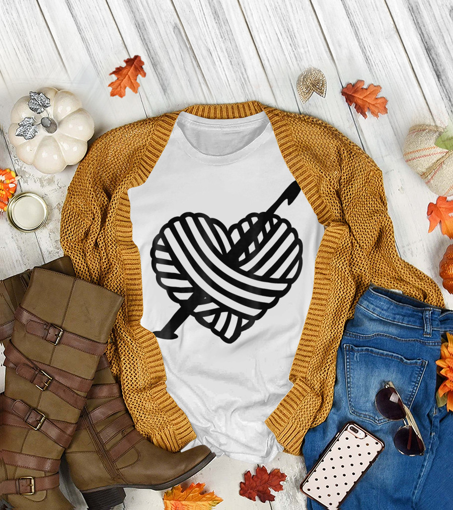 I Love Crochet Yarn Heart With Crochet Hook T-Shirt