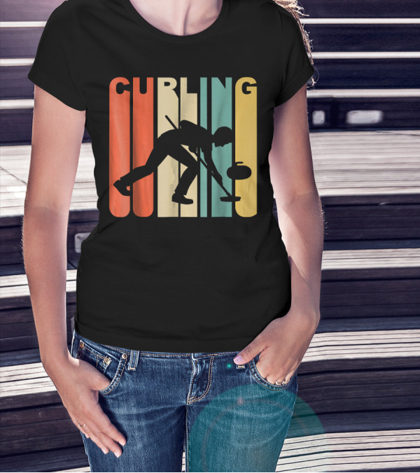 Retro 1970's Style Curling Winter Sport Curler T-Shirt