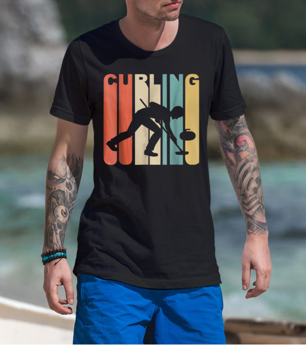 Retro 1970's Style Curling Winter Sport Curler T-Shirt