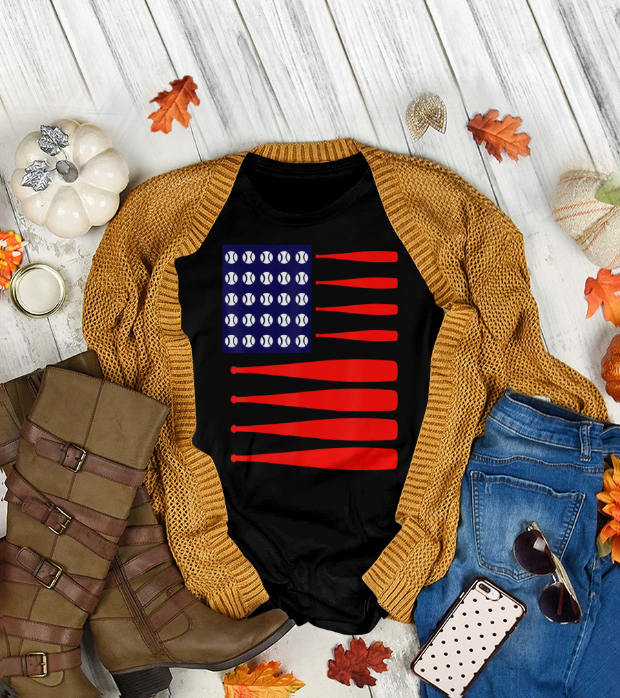4TH July Patriotic USA Flag Baseball Bats T-Shirt