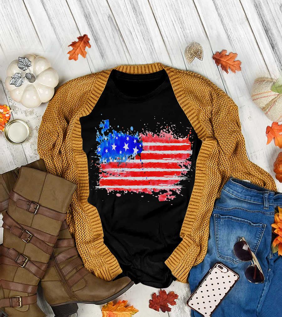 4th of July Red White Blue American Flag Art Splash T-Shirt