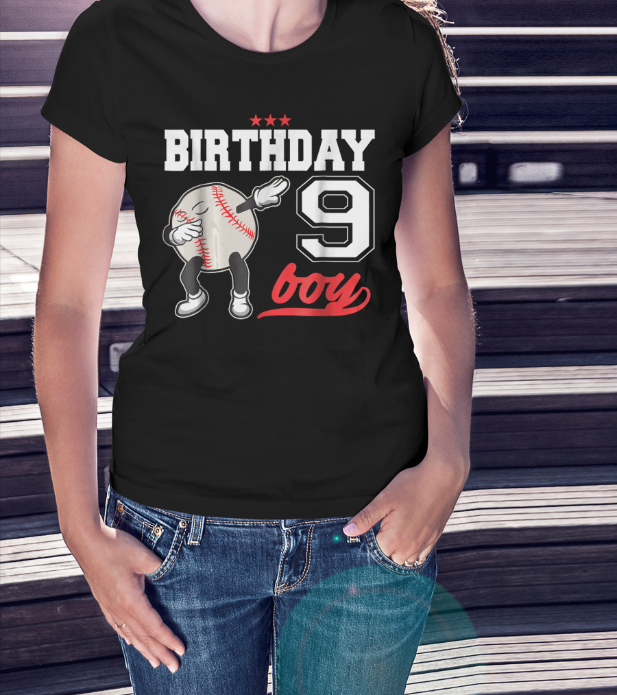 Birthday Boy 9 Year Old Dabbing Baseball T-Shirt