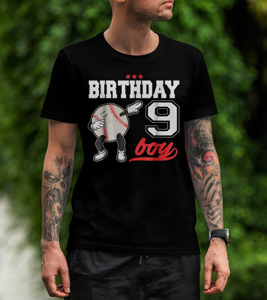 Birthday Boy 9 Year Old Dabbing Baseball T-Shirt