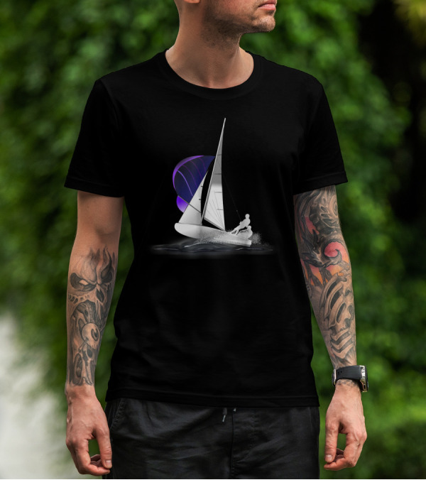 420 Sailing Dinghy With Spinnaker On Water T-Shirt
