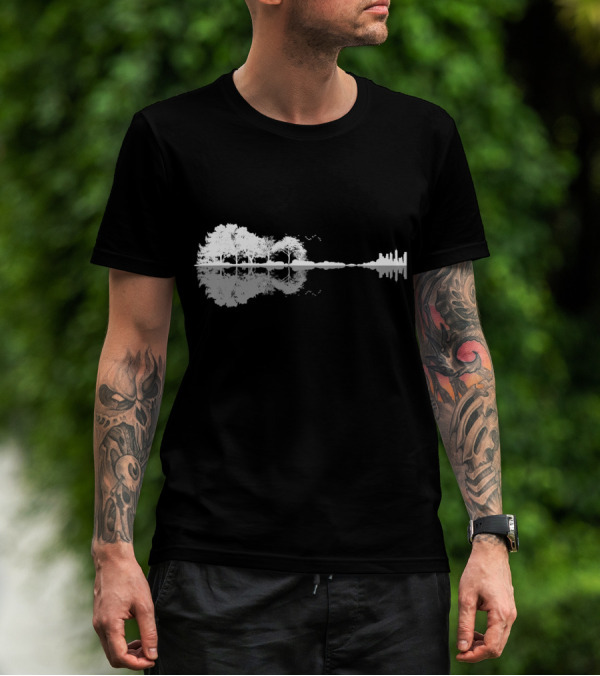 Acoustic Guitar Nature Forest Tree Reflection And Skyline T-Shirt