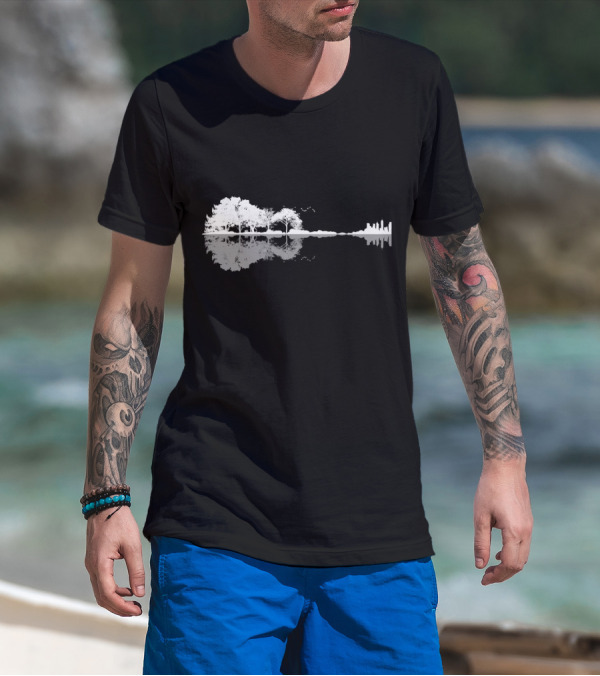 Acoustic Guitar Nature Forest Tree Reflection And Skyline T-Shirt
