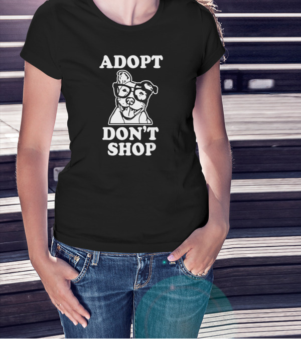 Adopt Don't Shop Pitbull With Glasses Dog Rescue T-Shirt
