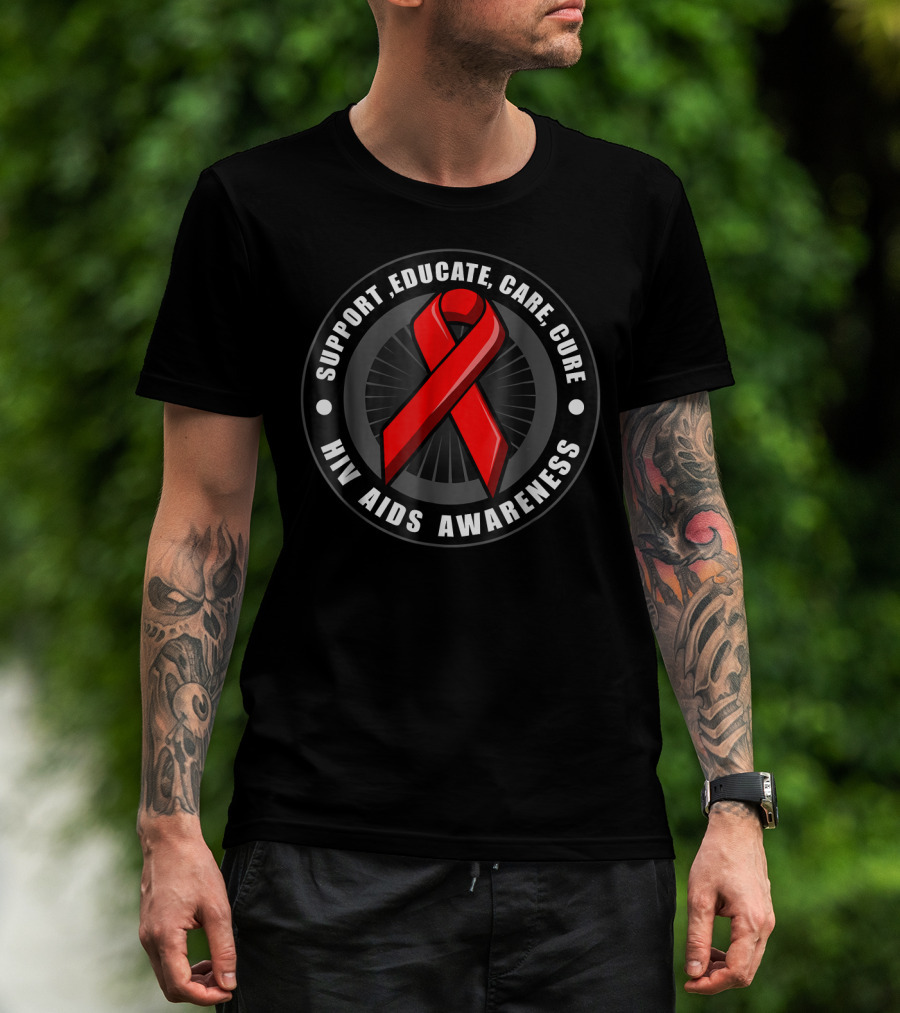 HIV AIDS Awareness Support Educate Care Cure T-Shirt