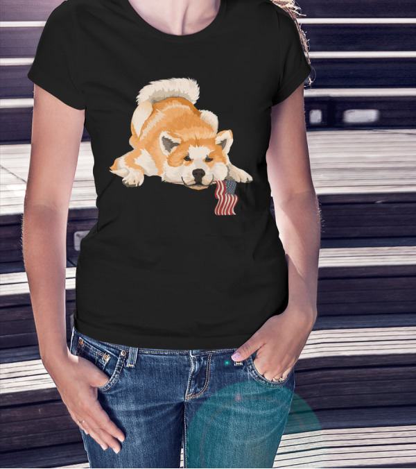 Akita Dog Lover With American Flag Motif T-Shirt