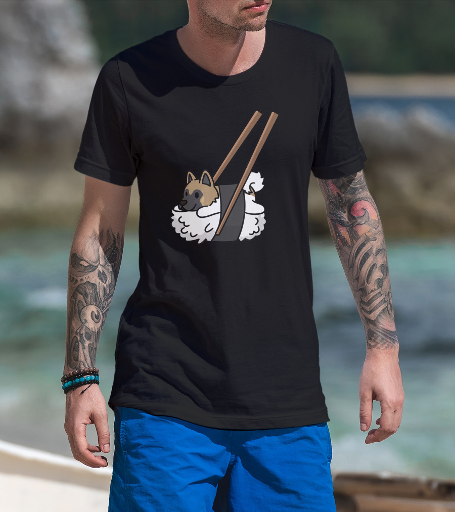 Akita Inu Sushi Roll With Chopsticks Funny Dog T-Shirt