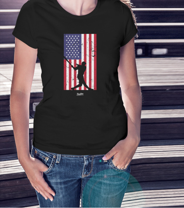 American Flag Baseball Silhouette TeeHive T-Shirt