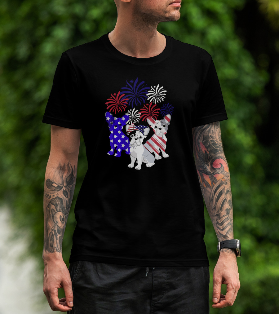 American Flag French Bulldog Fireworks T-Shirt