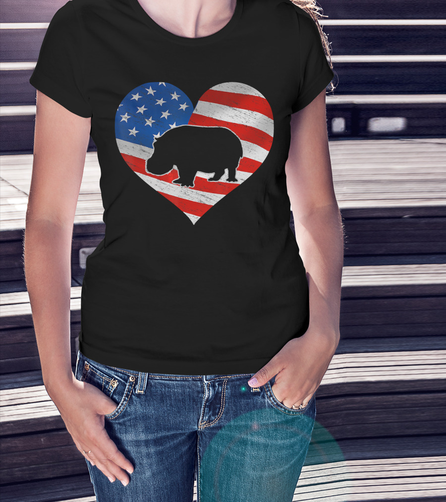 American Flag Hippo Heart T-Shirt