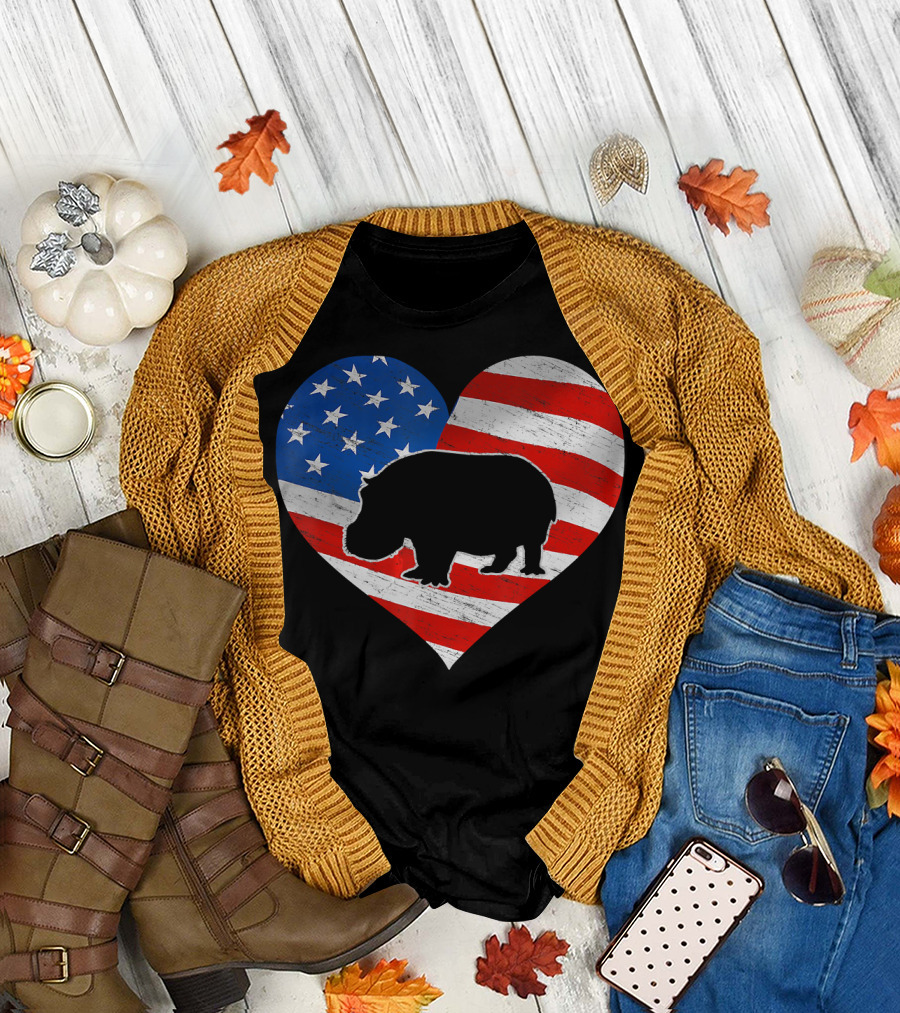 American Flag Hippo Heart T-Shirt