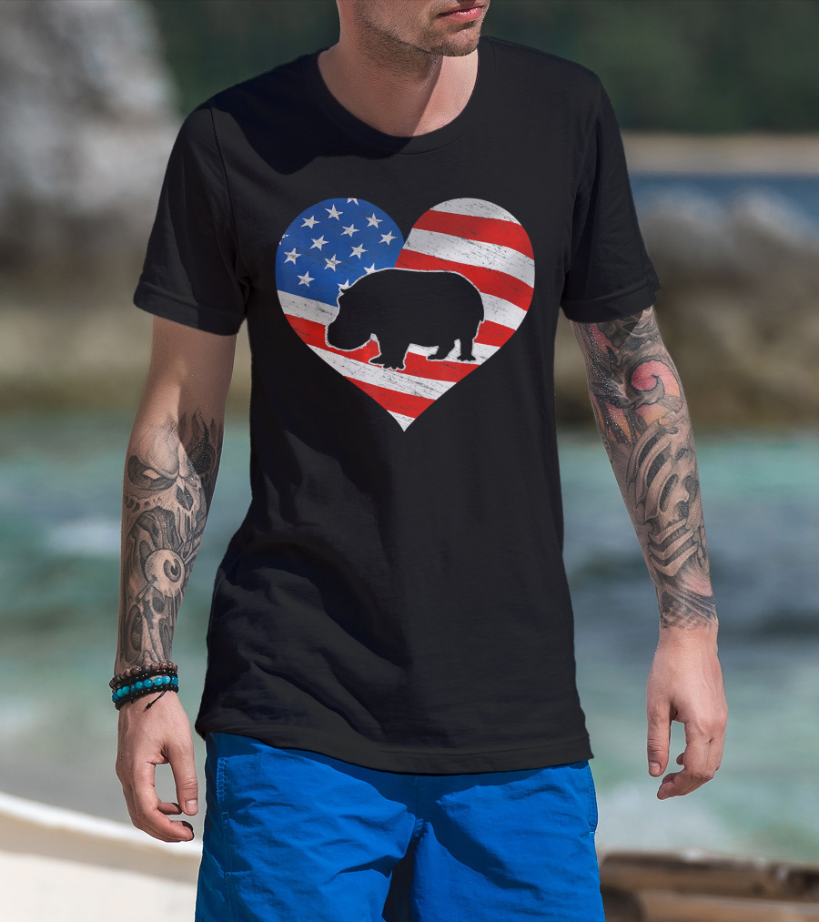 American Flag Hippo Heart T-Shirt
