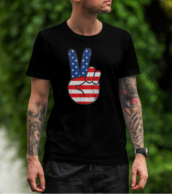 American Flag Peace Sign Hand Patriotic T-Shirt