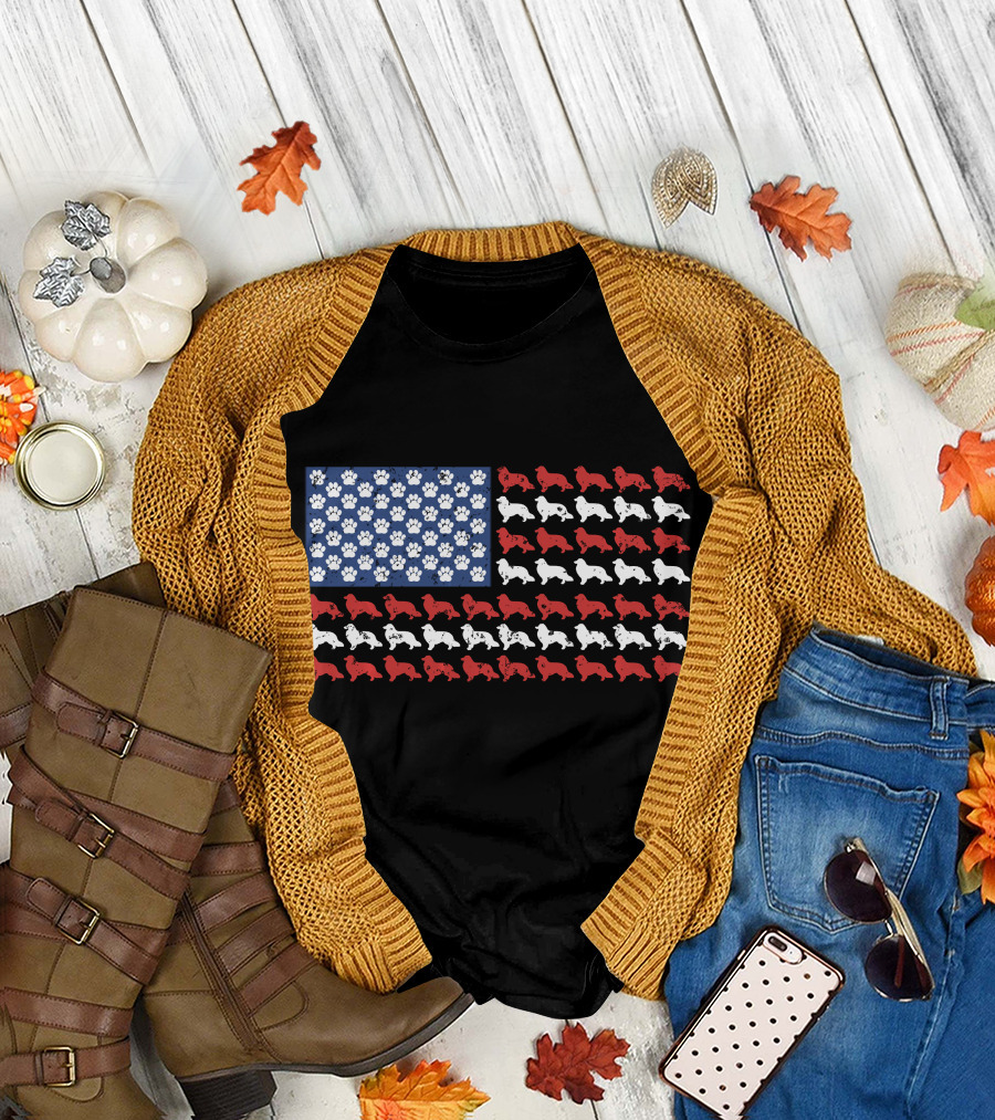 American Flag USA Rough Collie Paw Prints T-Shirt